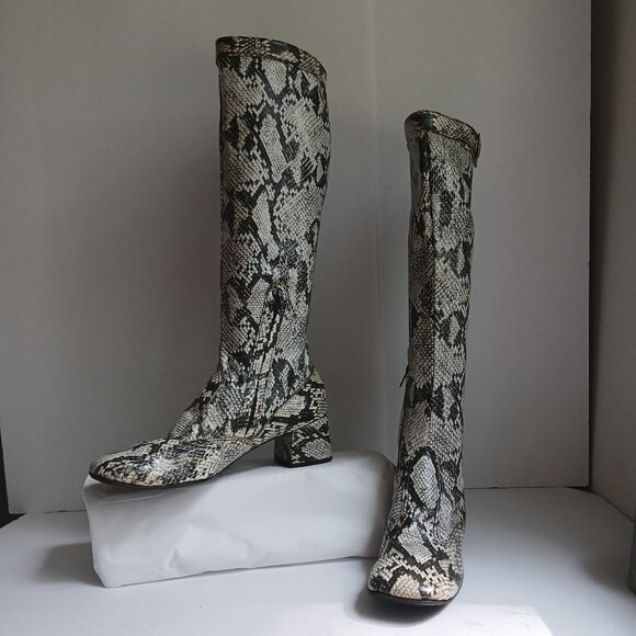 Vintage60's/70's  SnakePrint KneeHigh BlockHeel SquareToe Mod GoGoBoots Sz8 - Picture 1 of 14